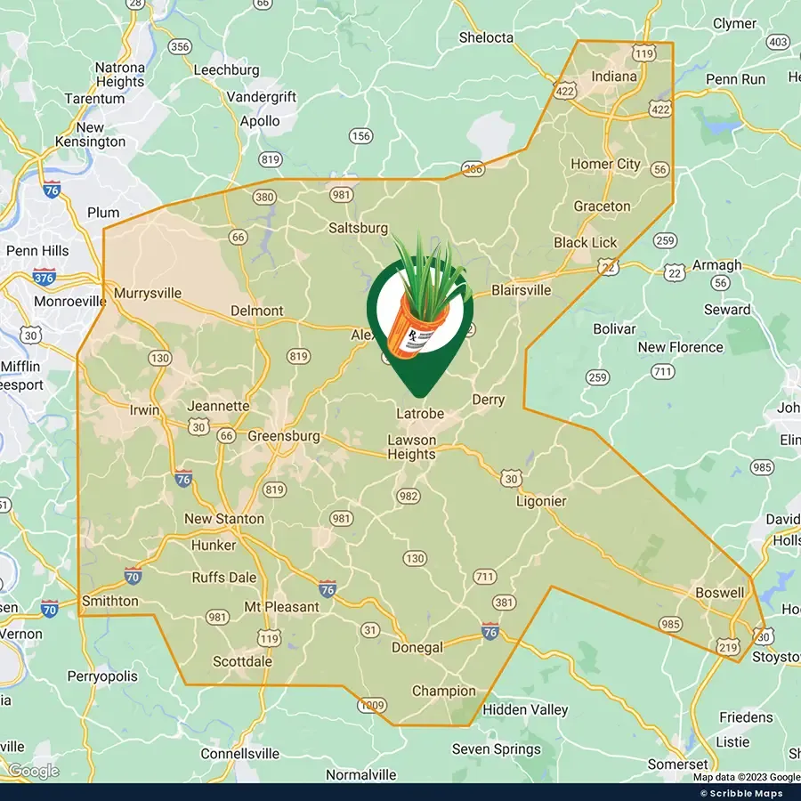 LawnRX Service Area Map Latrobe PA